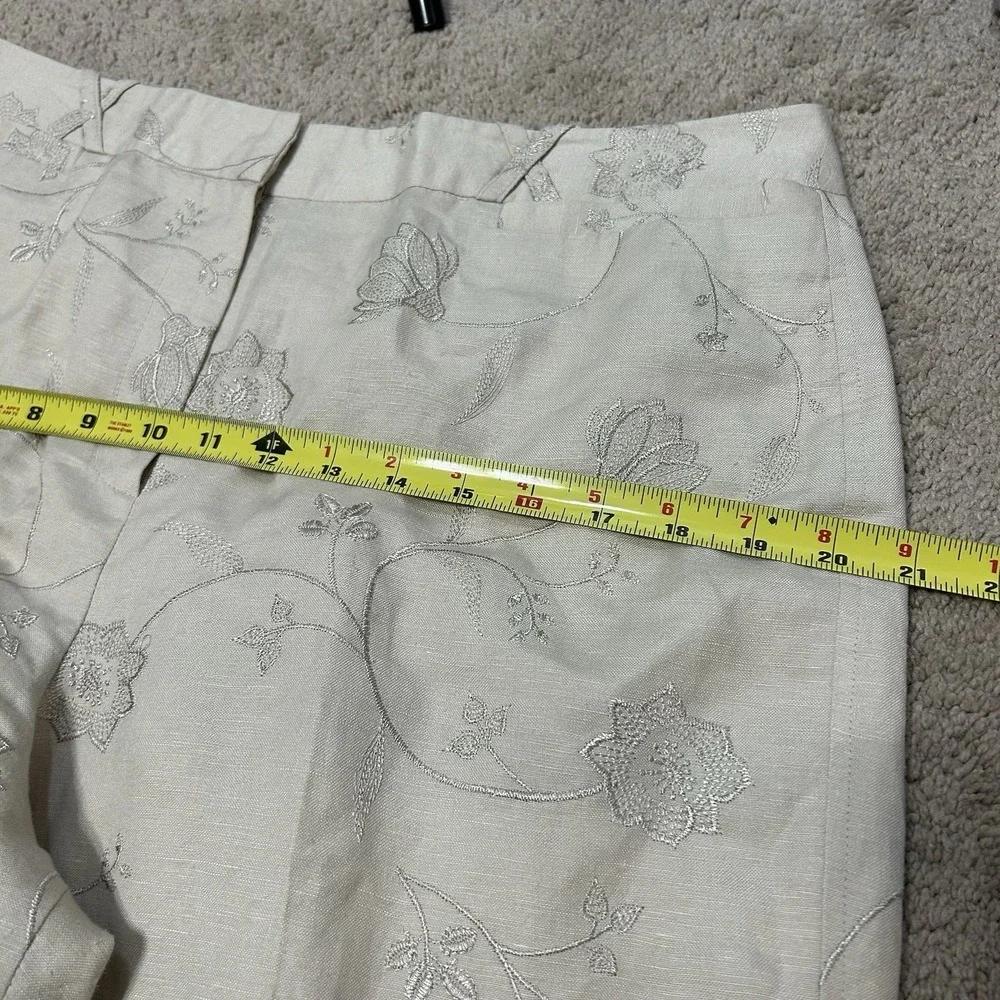 Larry Levine Linen Floral Embroidered Capris Pants Casual Summer Women's 16 - Picture 7 of 9
